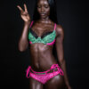 Bikini 3 pièces en précommande : bralette zèbre dentelle noire + 2 culottes superposables. Précommandes disponibles. Tailles XS-XL.
